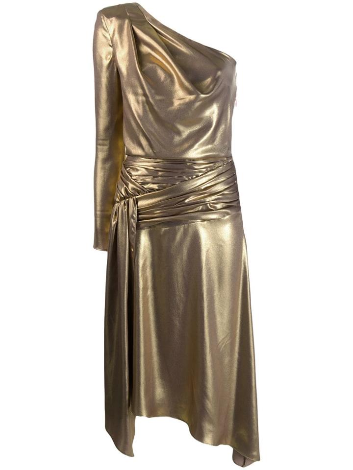 Each X Other One Shoulder Asymmetric Midi Dress - Gold