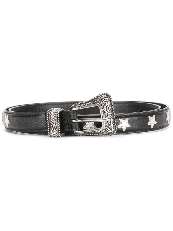 Saint Laurent Star Patch Western Belt, Men's, Size: 80, Black, Buffalo Leather