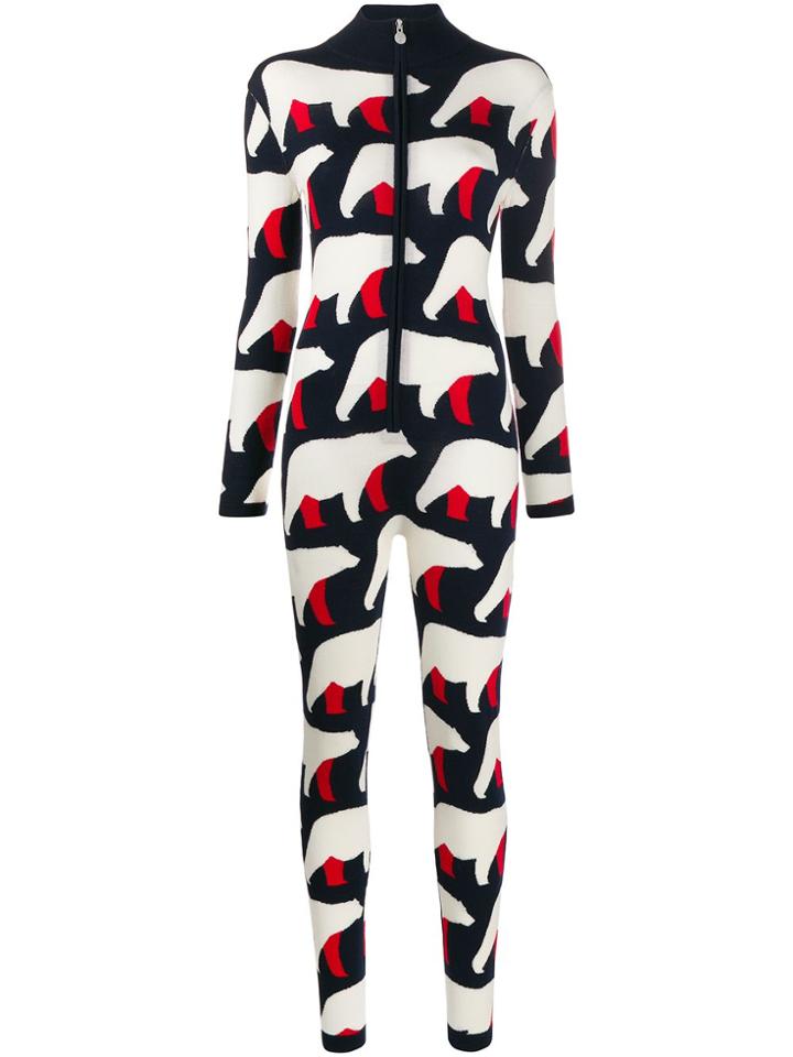 Perfect Moment Bear-intarsia Ski Suit - White