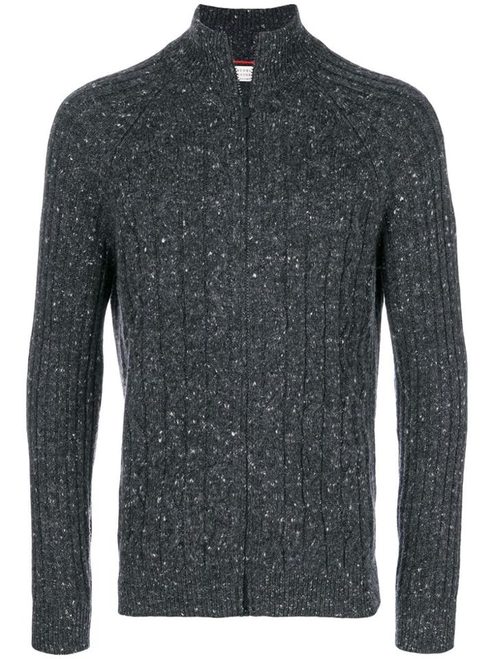 Brunello Cucinelli Full Zip Mélange Cardigan - Grey
