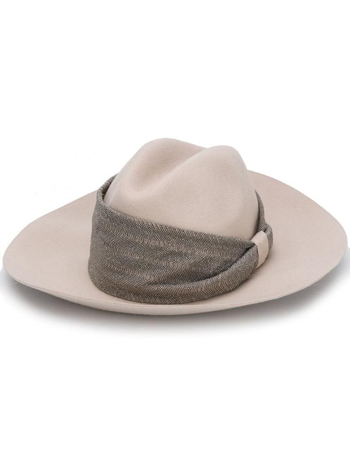 Brunello Cucinelli Embellished Band Fedora Hat - Neutrals