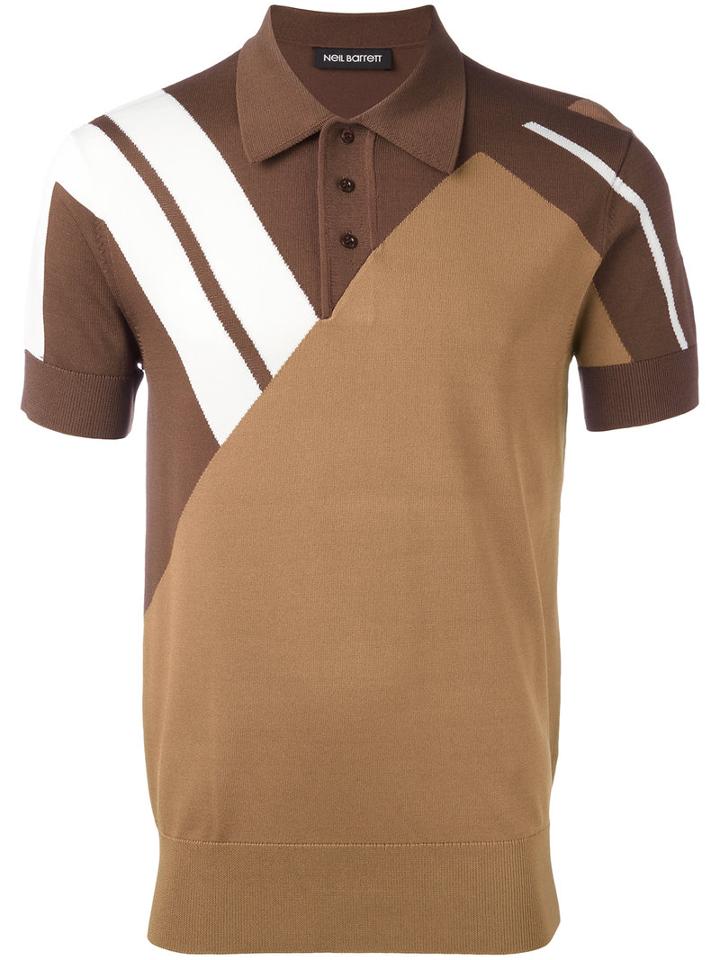 Stripe Panel Polo Shirt - Men - Nylon/viscose - L, Nude/neutrals, Nylon/viscose, Neil Barrett