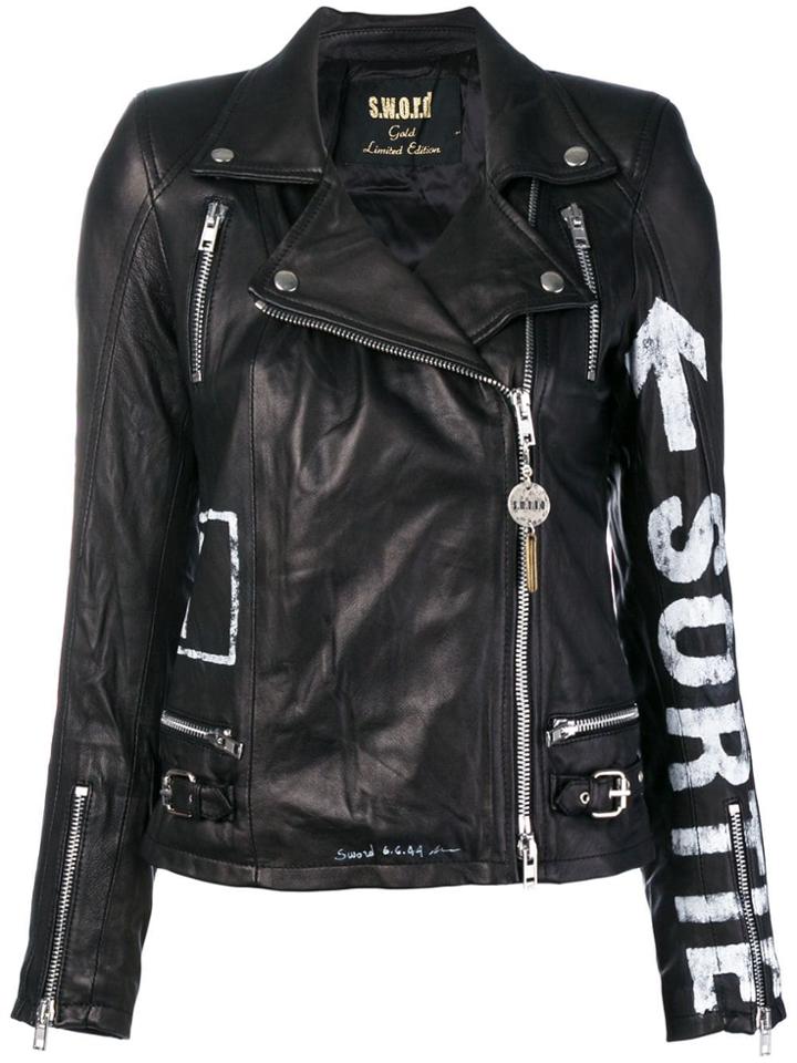 S.w.o.r.d 6.6.44 Painted-effect Biker Jacket - Black