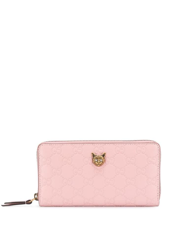 Gucci Gucci Signature Zip Around Wallet With Cat - Pink