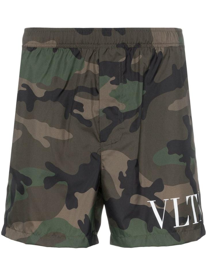 Valentino Vltn Camo Print Swim Shorts - F00 Green Camouflage