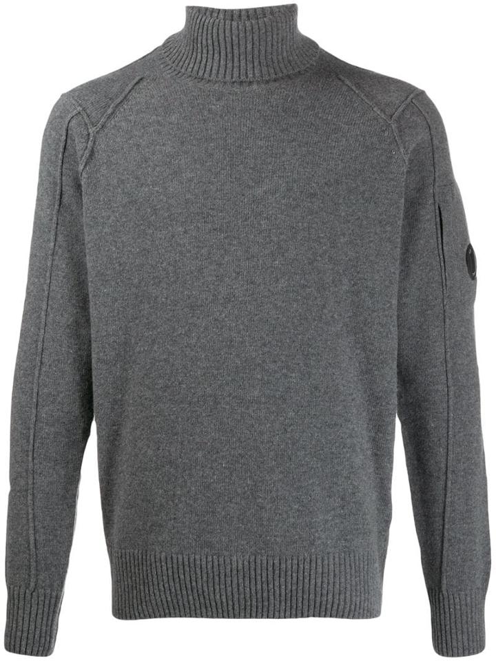 Cp Company Lens Detail Turtleneck Jumper - Grey