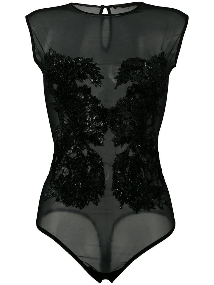 Amen - Sheer Embellished Bodysuit - Women - Polyamide/spandex/elastane - 40, Black, Polyamide/spandex/elastane