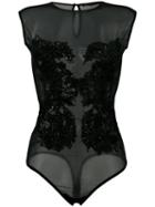 Amen - Sheer Embellished Bodysuit - Women - Polyamide/spandex/elastane - 40, Black, Polyamide/spandex/elastane