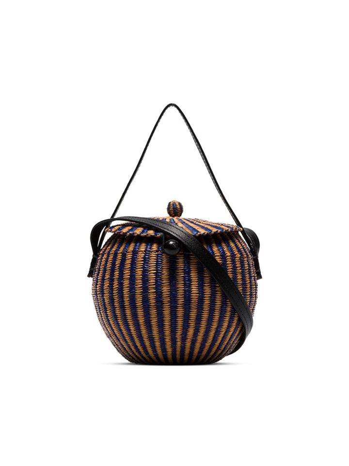 Sensi Studio Blue And Brown Coco Straw Cross Body Bag