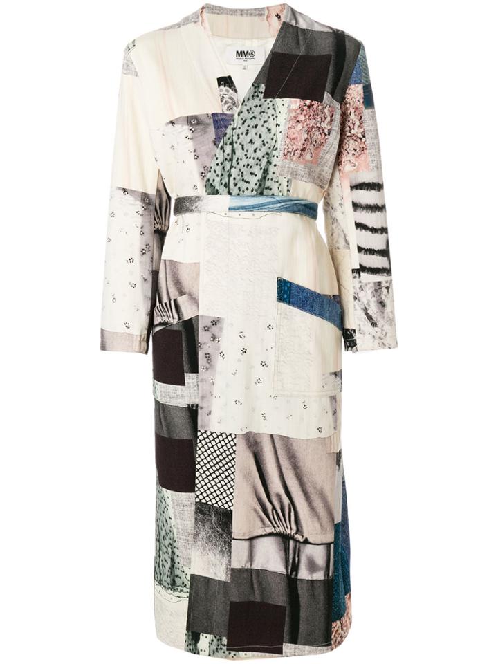 Mm6 Maison Margiela Patch-work Belted Coat - Nude & Neutrals