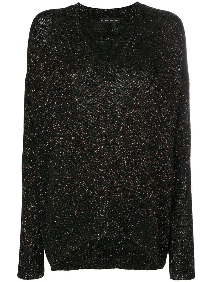 Etro - V-neck Temba Jumper - Women - Polyamide/viscose/wool/metallic Fibre - 40, Black, Polyamide/viscose/wool/metallic Fibre