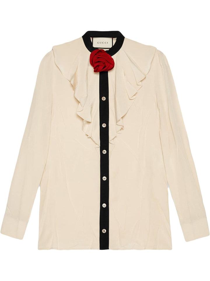 Gucci Silk Shirt With Ruffles - Neutrals