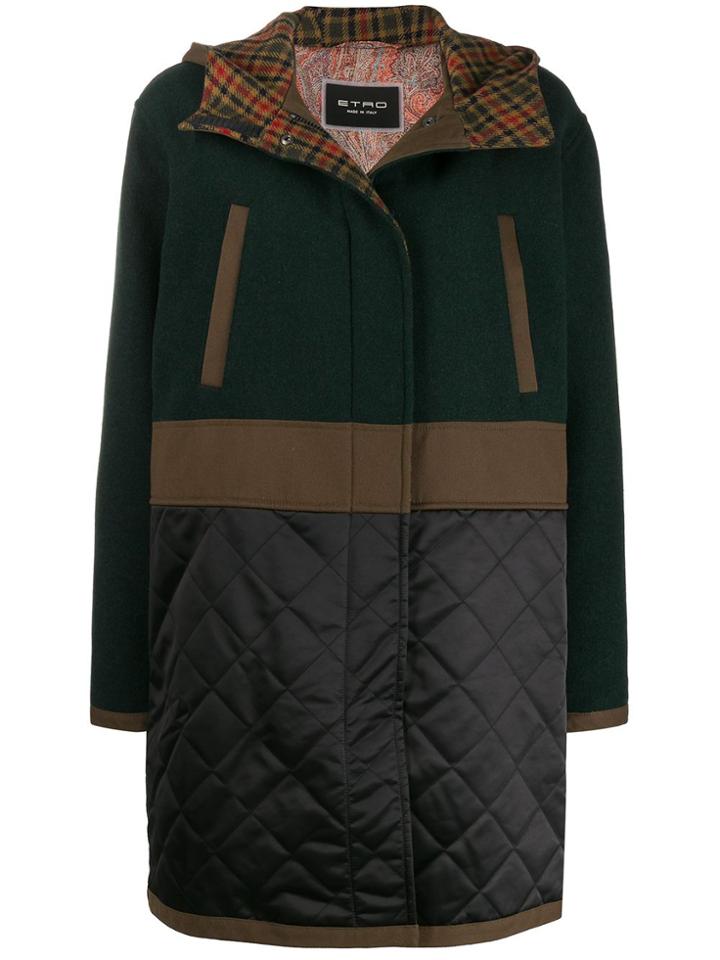 Etro Contrast Panel Hooded Parka - Green