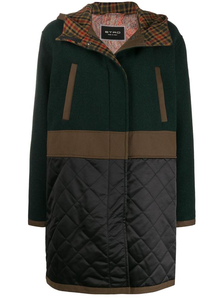 Etro Contrast Panel Hooded Parka - Green