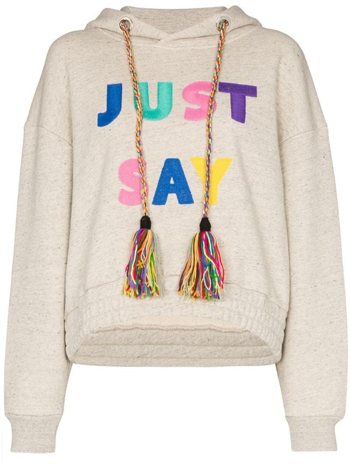 Mira Mikati Slogan Embroidered Hoodie - Neutrals