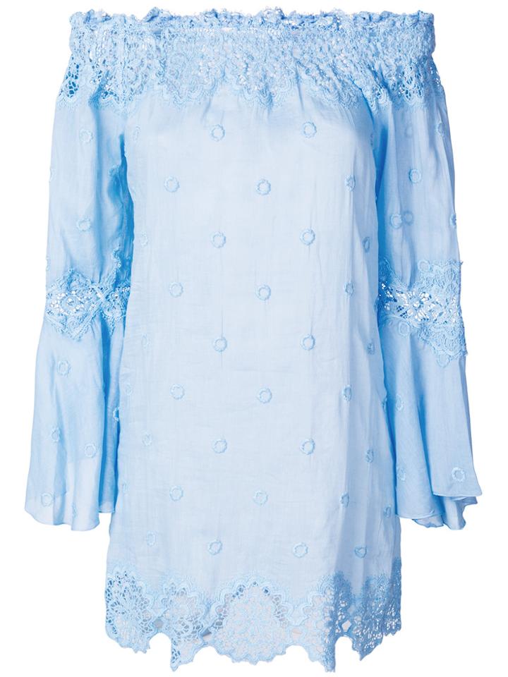 Temptation Positano Embroidered Off Shoulder Blouse - Blue