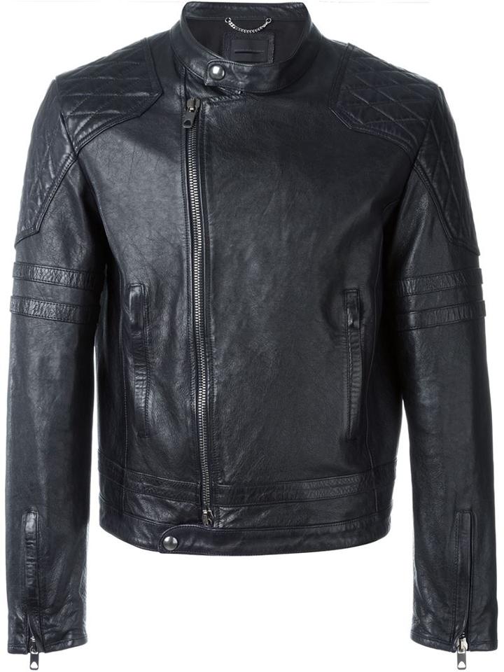 Diesel Black Gold Leather Jacket, Men's, Size: 52, Lamb Skin/cotton/rayon