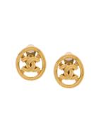 Chanel Vintage Cut Out Cc Earrings - Gold