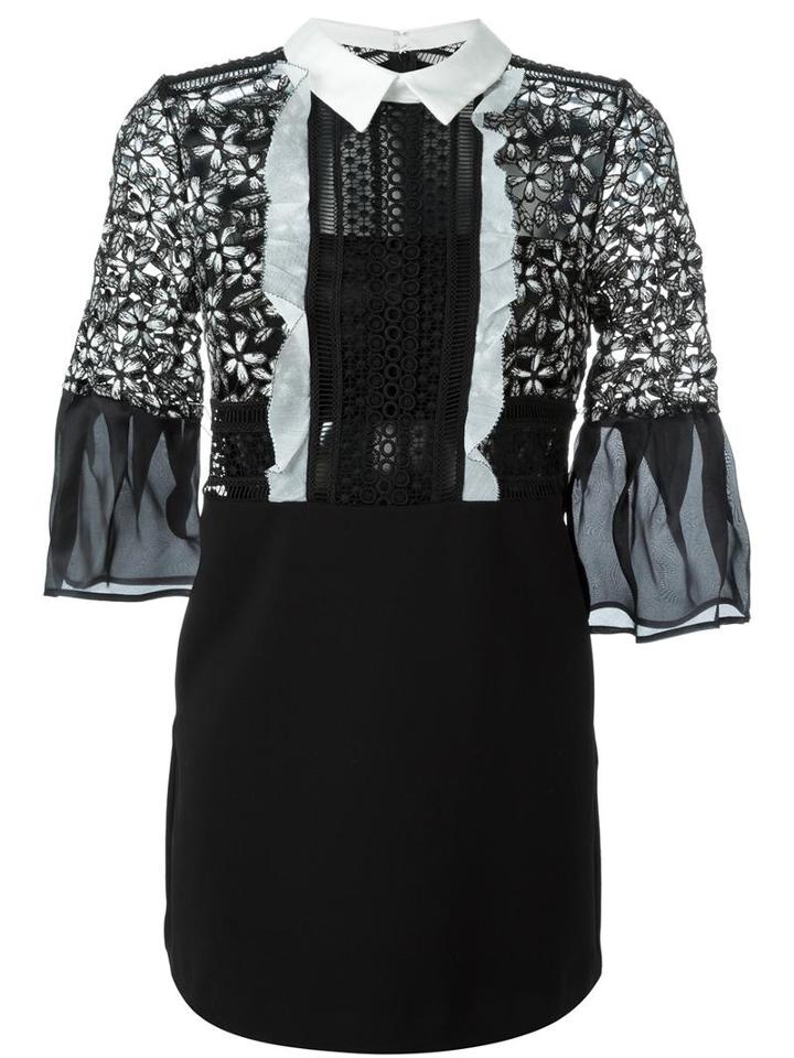 Self-portrait Lace Top Shirt Dress, Women's, Size: 12, Black, Polyester/silk/cotton/spandex/elastane