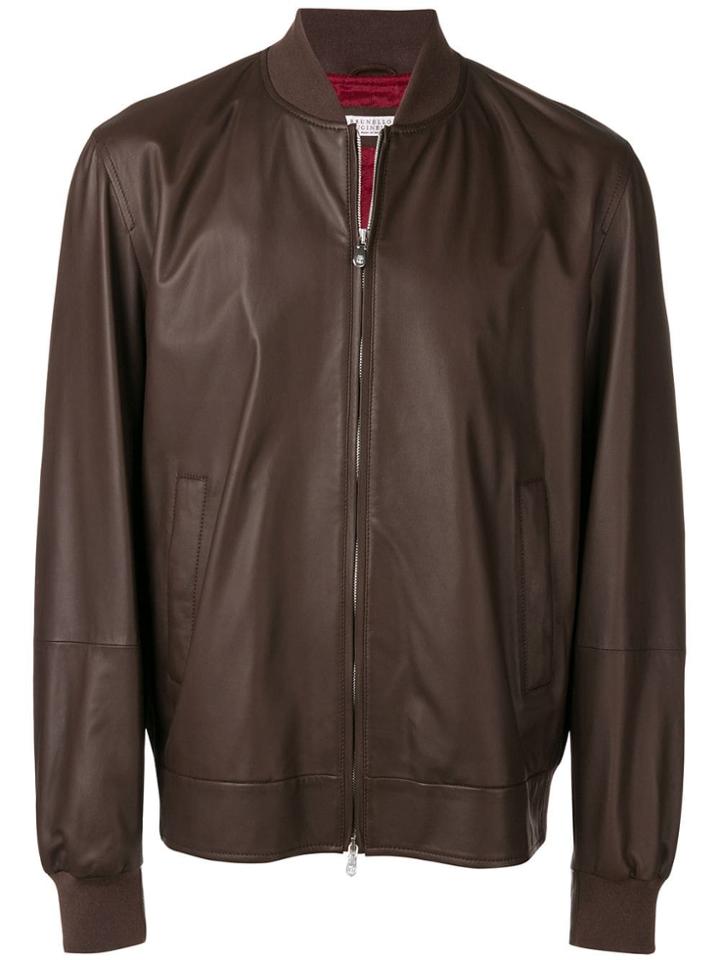 Brunello Cucinelli Leather Bomber Jacket - Brown