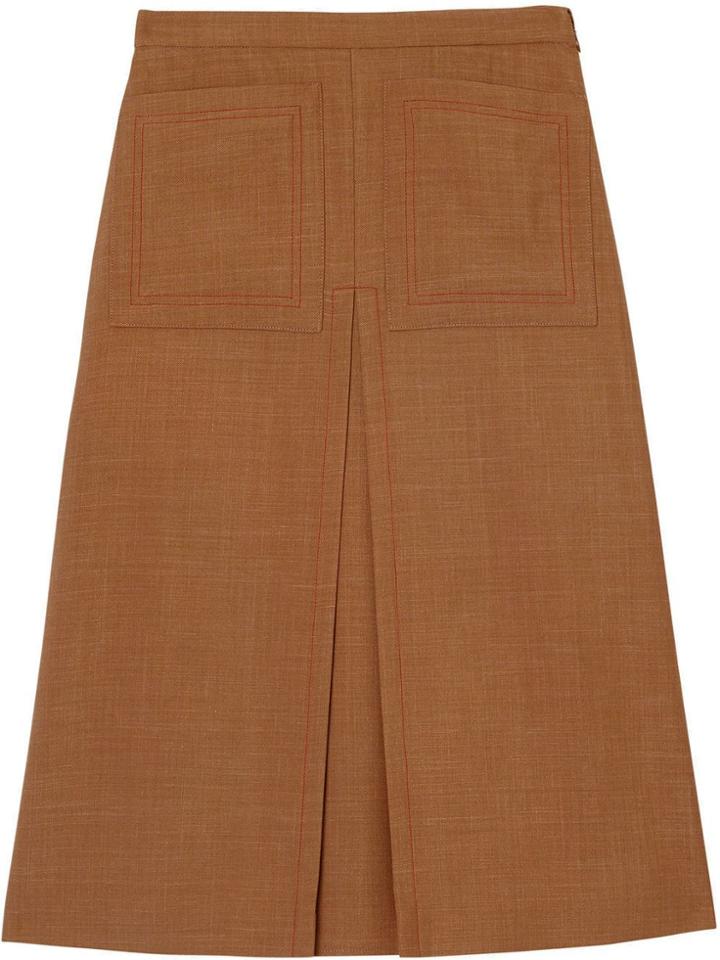 Burberry Topstitch Detail Wool Silk Mohair Linen A-line Skirt - Bronze