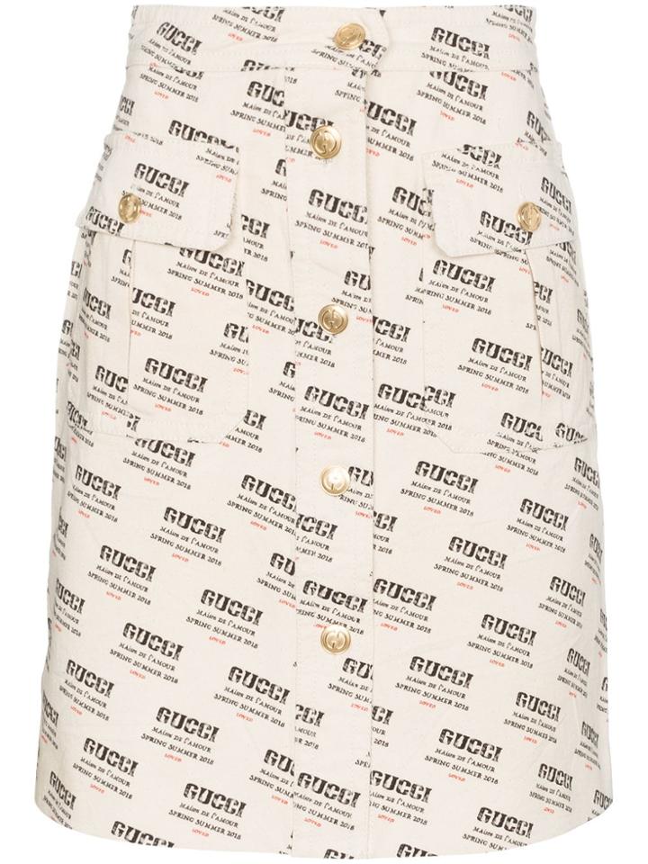 Gucci Invite Stamp Print A-line Skirt - Neutrals