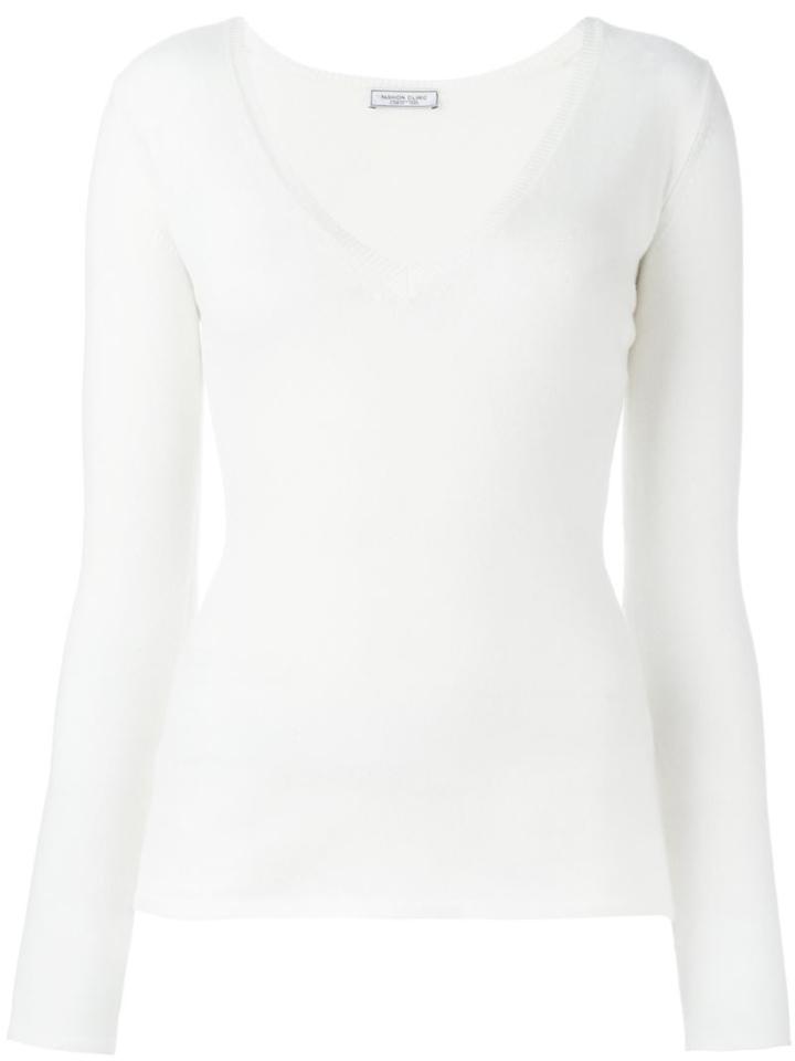 Fashion Clinic V-neck Long Sleeved Shirt, Women's, Size: 40, White, Cashmere