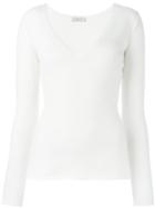 Fashion Clinic V-neck Long Sleeved Shirt, Women's, Size: 40, White, Cashmere