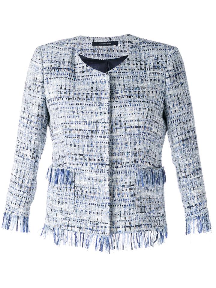 Tagliatore - Fringed Bouclé Blazer - Women - Cotton/polyamide/polyester/polyacrylic - 40, Blue, Cotton/polyamide/polyester/polyacrylic