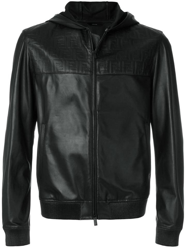 Fendi Logo Embossed Zipped Jacket - Black