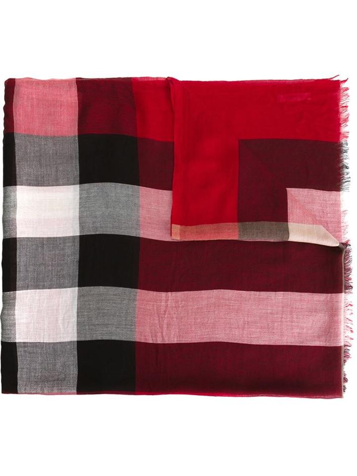 Burberry Checked Scarf, Women's, Red, Silk/modal/cashmere