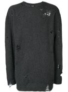 Diesel Distressed Long Rib Knit Sweater - Grey