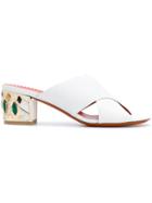 Santoni Embellished Heel Mules - White