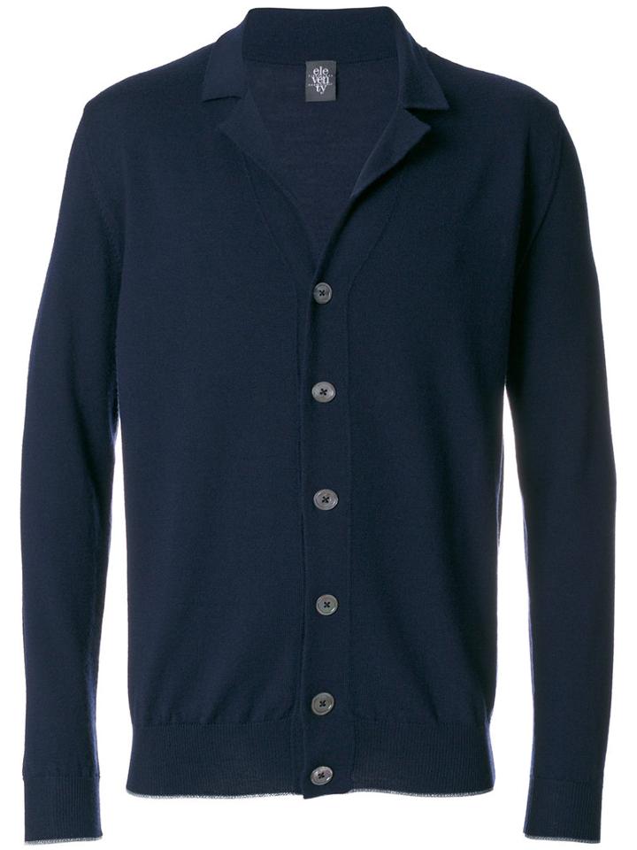 Eleventy - Notched Collar Cardigan - Men - Virgin Wool - Xl, Blue, Virgin Wool