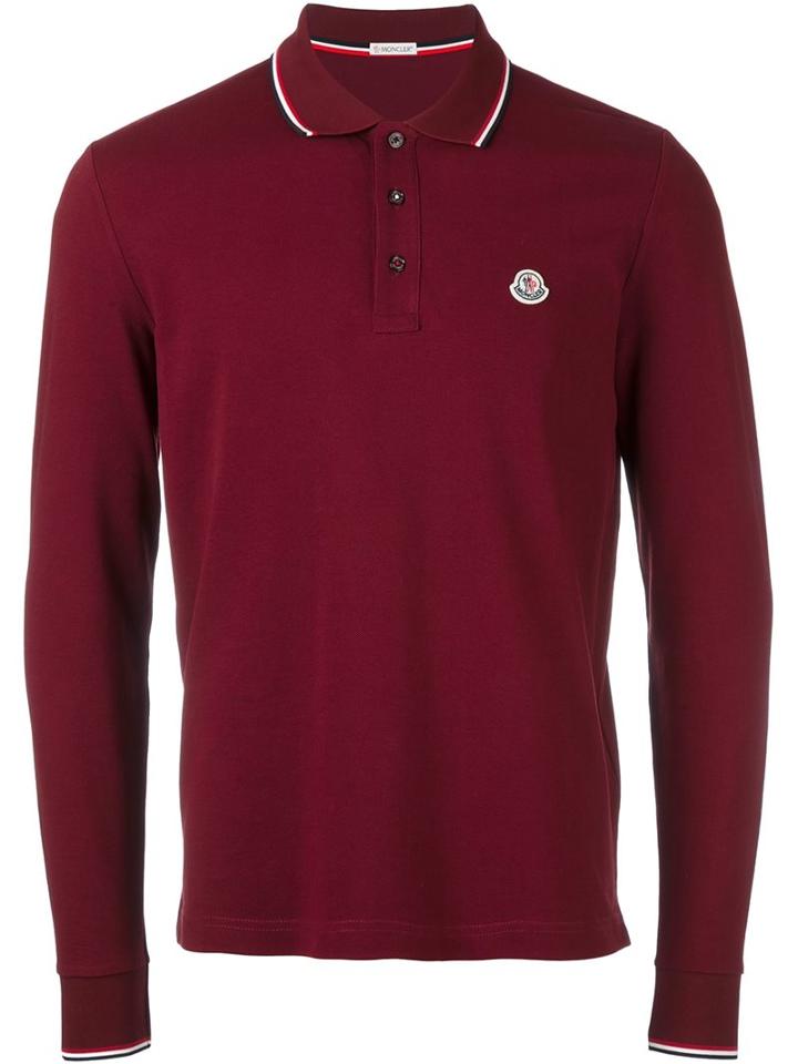 Moncler Long Sleeve Polo Shirt, Men's, Size: Large, Red, Cotton