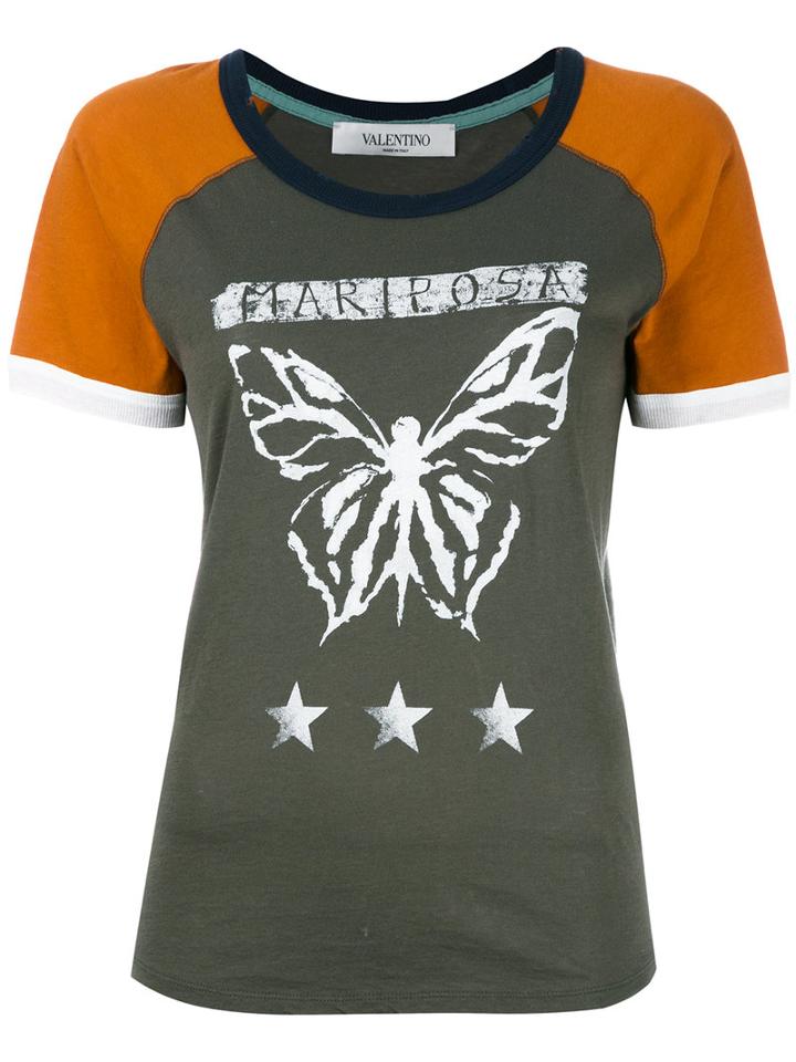 Valentino Mariposa Print T-shirt, Women's, Size: Large, Green, Cotton