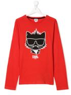 Karl Lagerfeld Kids Teen Biker Cat Logo Print Top - Red