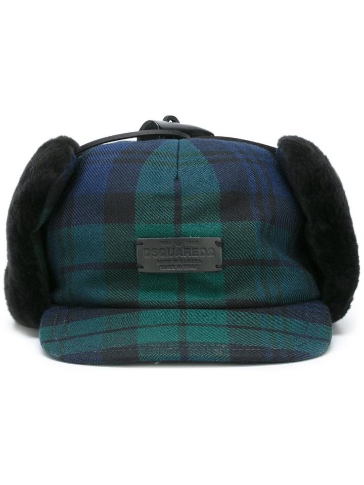 Dsquared2 Ear Flap Cap, Men's, Size: Medium, Blue, Calf Leather/polyester/viscose/coypu Fur