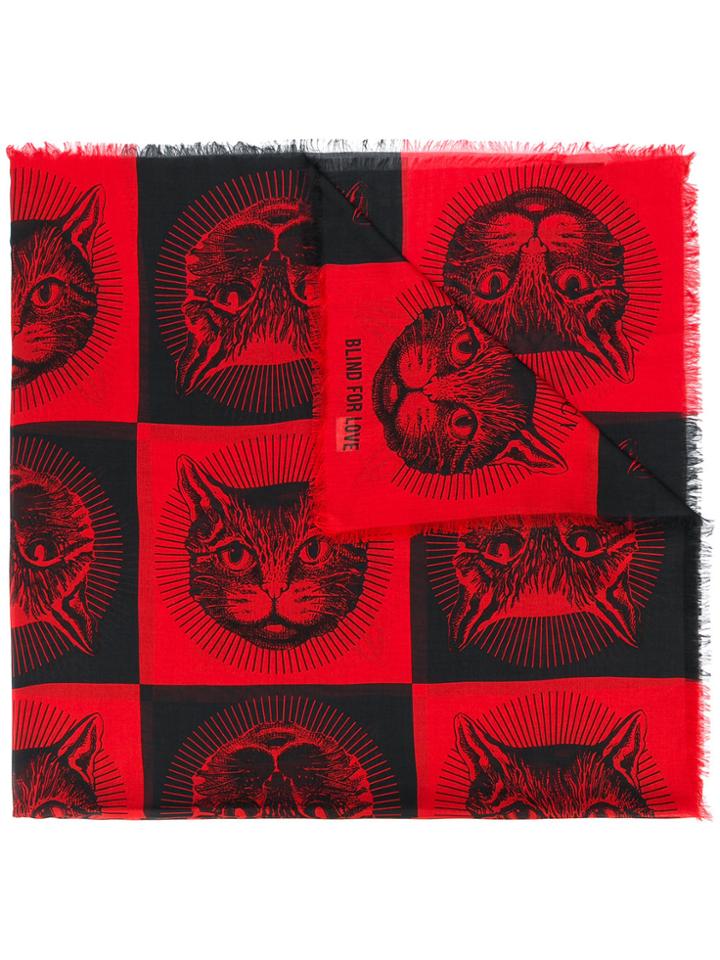 Gucci Mystic Cat Print Shawl - Red