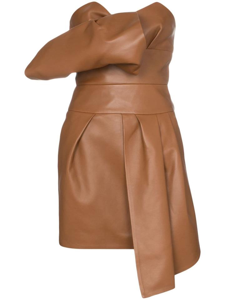 Alexandre Vauthier Strapless Leather Mini Dress - Brown