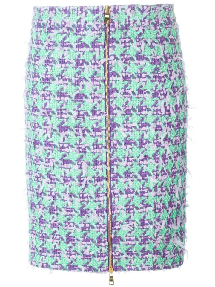 Boutique Moschino Houndstooth Skirt, Women's, Size: 40, Purple, Cotton/polyamide/acetate/virgin Wool