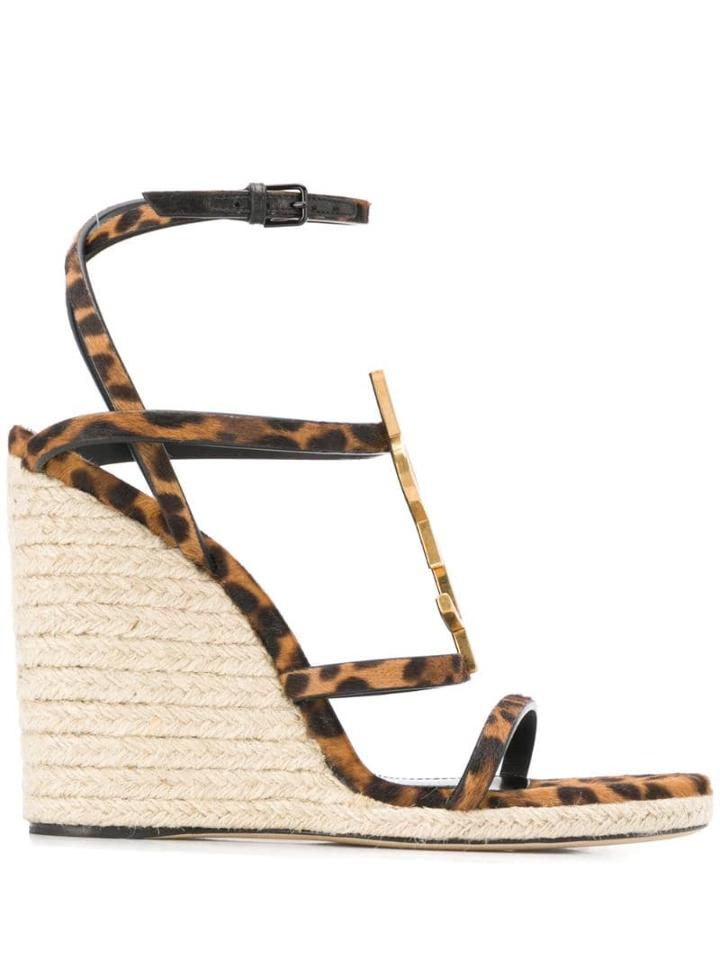 Saint Laurent Cassandra 105 Wedge Sandals - Neutrals