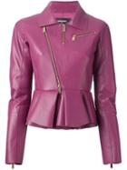 Dsquared2 Peplum Biker Jacket, Women's, Size: 46, Pink/purple, Leather/viscose/polyamide/spandex/elastane
