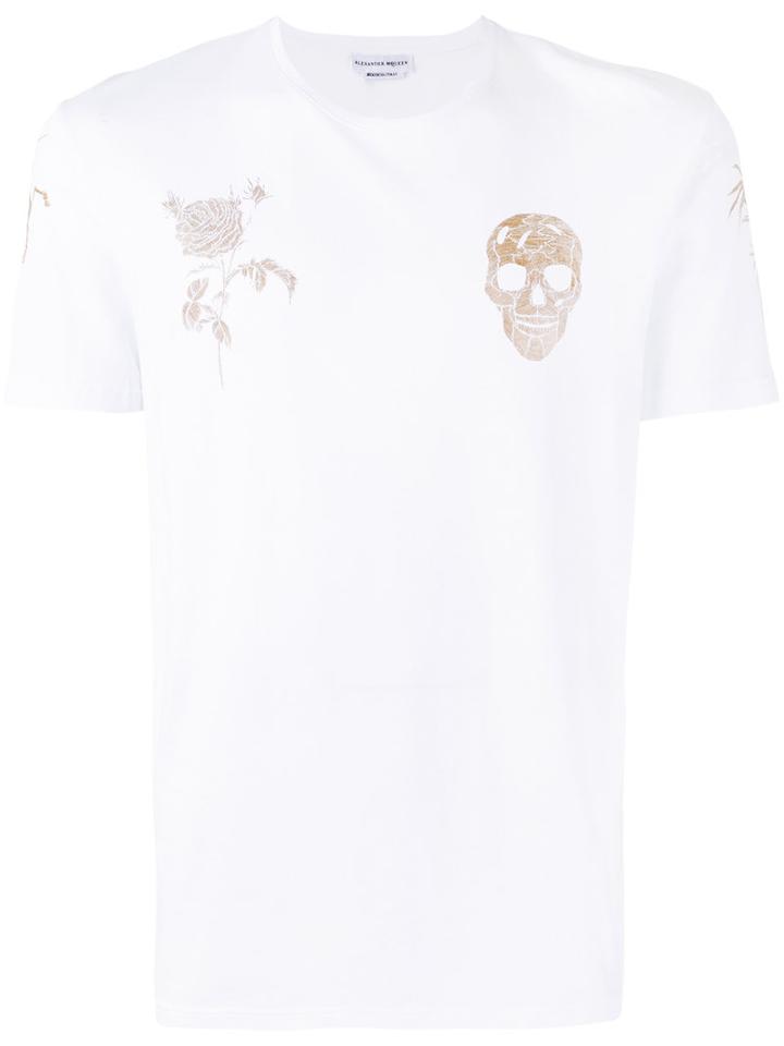 Alexander Mcqueen - Skull Embroidered T-shirt - Men - Cotton - M, White, Cotton