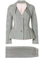Christian Dior Vintage Plaid Skirt Suit - Grey