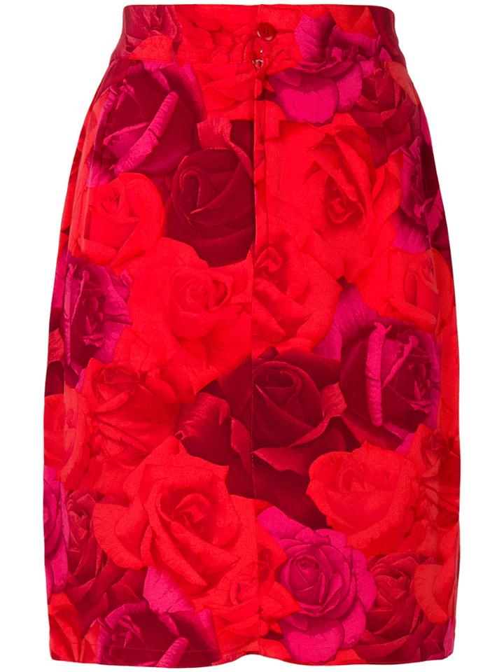 Versace Vintage Floral Printed Fitted Skirt - Red