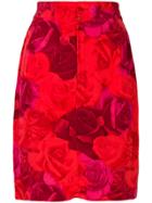 Versace Vintage Floral Printed Fitted Skirt - Red