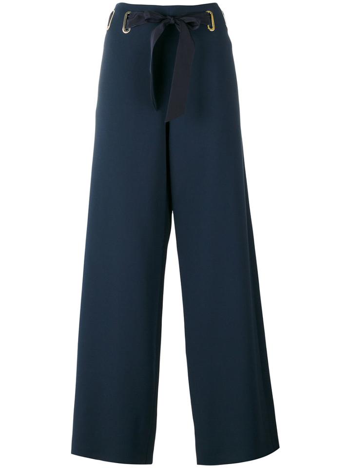 Alberta Ferretti Drawstring Flared Pants, Women's, Size: 40, Blue, Acetate/rayon/other Fibers