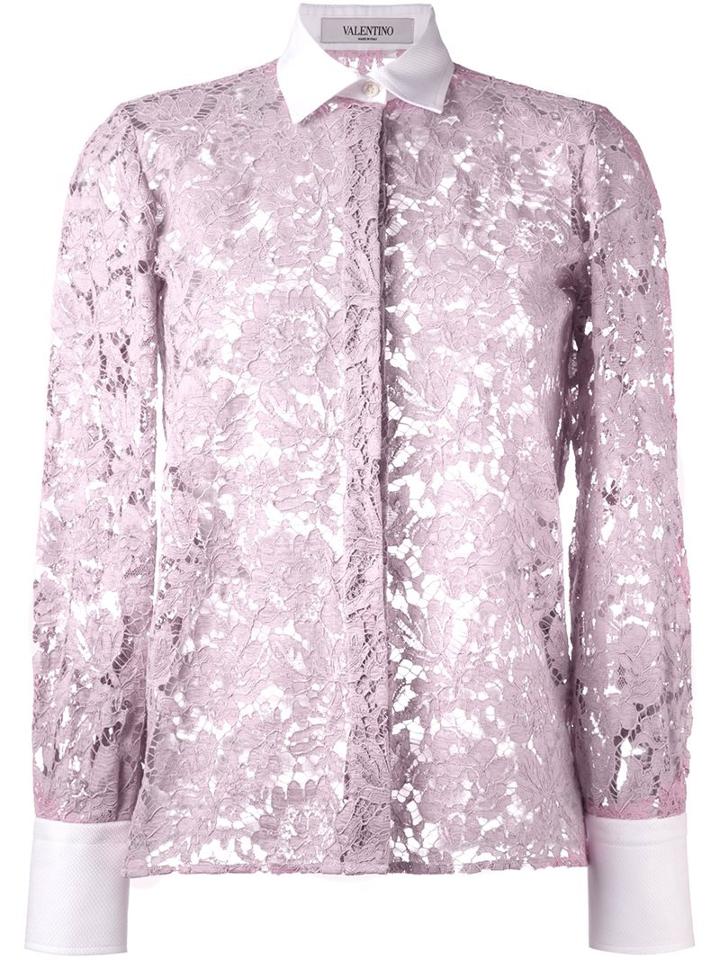 Valentino Lace Shirt, Women's, Size: 42, Pink/purple, Cotton/nylon/viscose