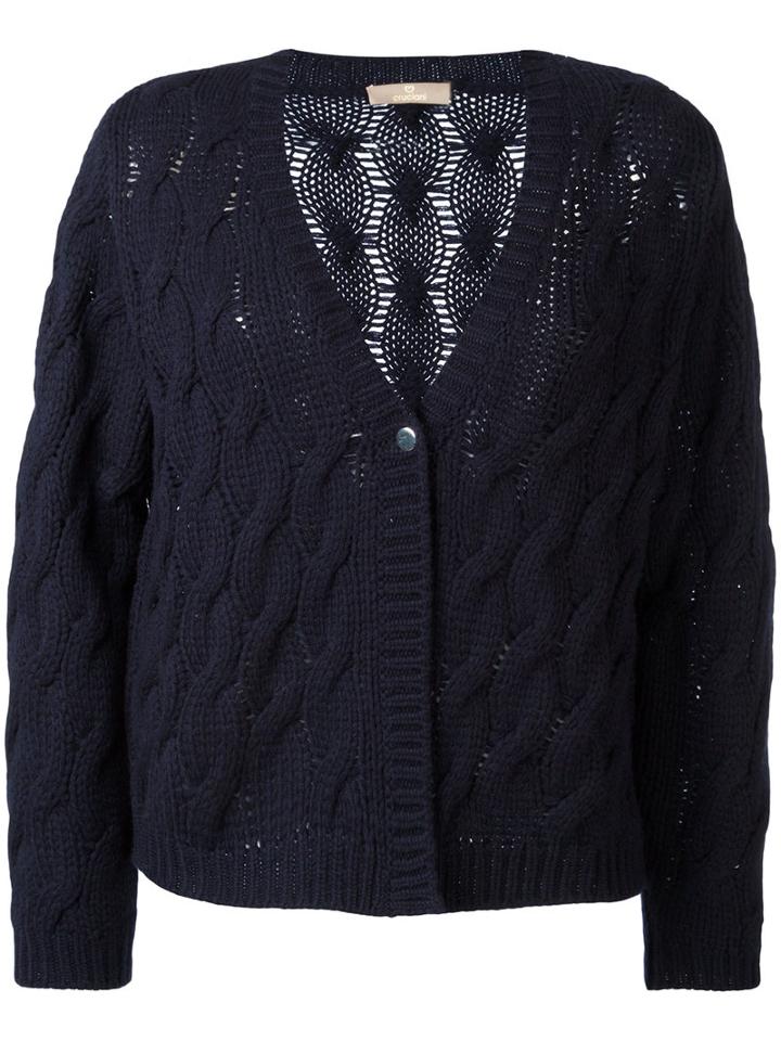 Cruciani Cable Knit Cardigan, Women's, Size: 40, Blue, Cashmere